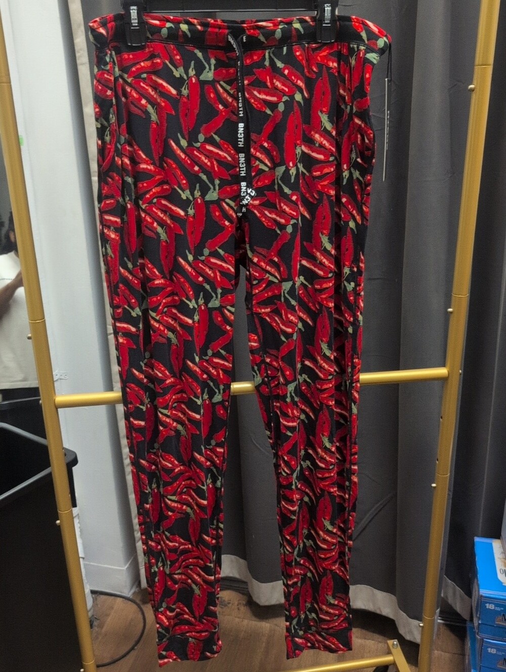 Men's BN3TH Black Chili Pepper Long Sleepwear Jogger Pants Size XL